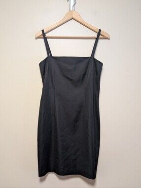 Ralph Ralph Lauren Black Satin Sheath Dress Size 6 Square Neck Y2K